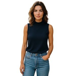 VTG 80s Designers originals Mock Neck Navy Sleeveless Tank Top Blouse Sz Med